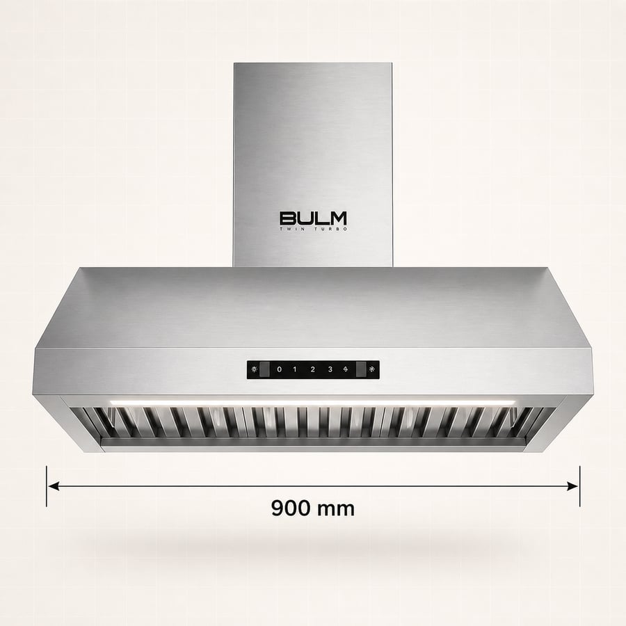 شفاط BULM بولم - هرمي ستايل كلاسيكي - هيكل بسماكة ثقيلة لتحمل الاستخدام القوي – مقاس 90 سم تدفق هواء قوي 1600 م³/ساعة - 2 موتور قوي - 4 فلاتر كربون لتنقية الروائح - 3 سرعات تشغيل - تصميم أنيق من الستانلس ستيل - TWIN TURBO 90-1600