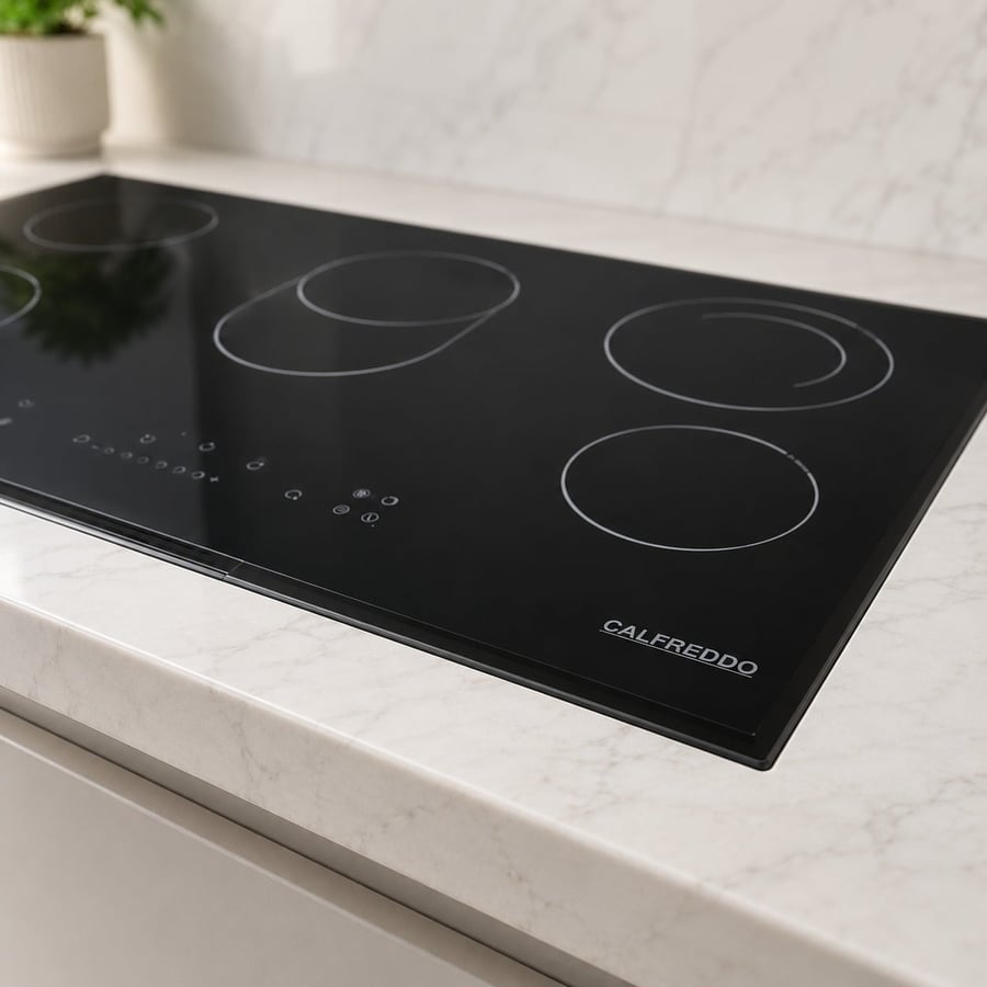Calfreddo - Built-in electric stove - 4 electric burners + 1 double burner 90 cm - safety switch - timer and alarm - black color - 11-952BC
