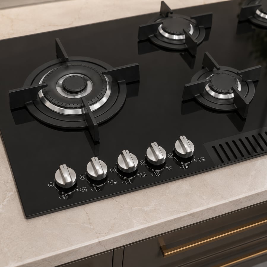 Kitchen Net 5 - Level 5 Gas stove Ceramic crystal 90 cm side eye triple burners - auto ignition with one press of a button - flame cut-off safety device - front switches - Italian manufacturing MP2201005