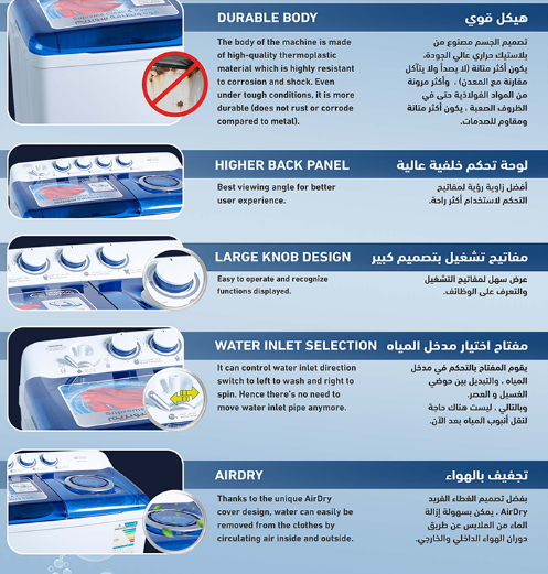 General Supreme semi-automatic washing machine with two tubs 18 kg white/blue - GSTT180K