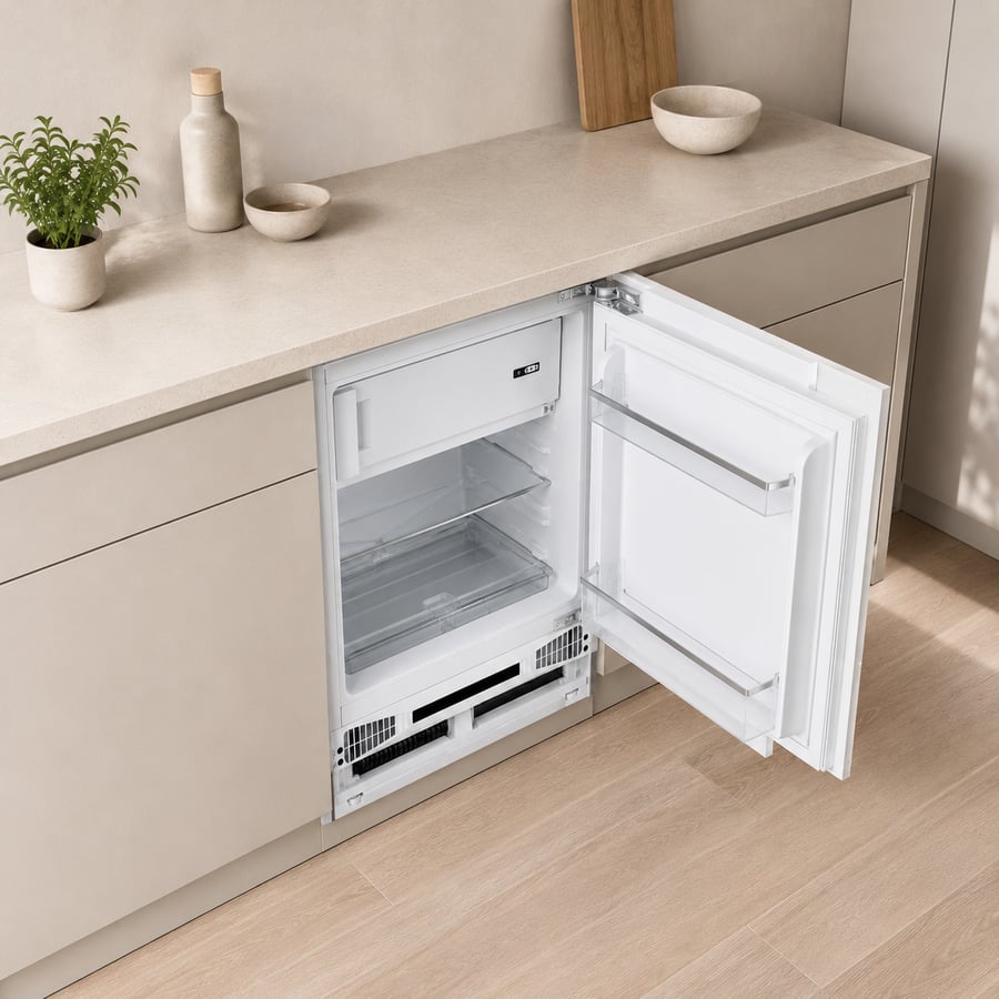 BULM built-in under-counter refrigerator size 60 cm capacity 111 liters with adjustable glass shelves and reversible doors and frost-free cooling system and LED lighting with electronic control and compact design for kitchens – BULM16