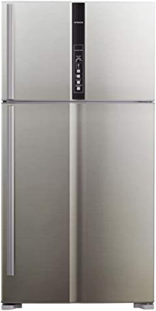 Hitachi - double door refrigerator, with top freezer and large capacity 24.8 cubic feet, frost-free, equipped with adjustable glass shelves, energy-saving inverter compressor, LED display, freestanding design in luxurious silver color, 5-star energy effic