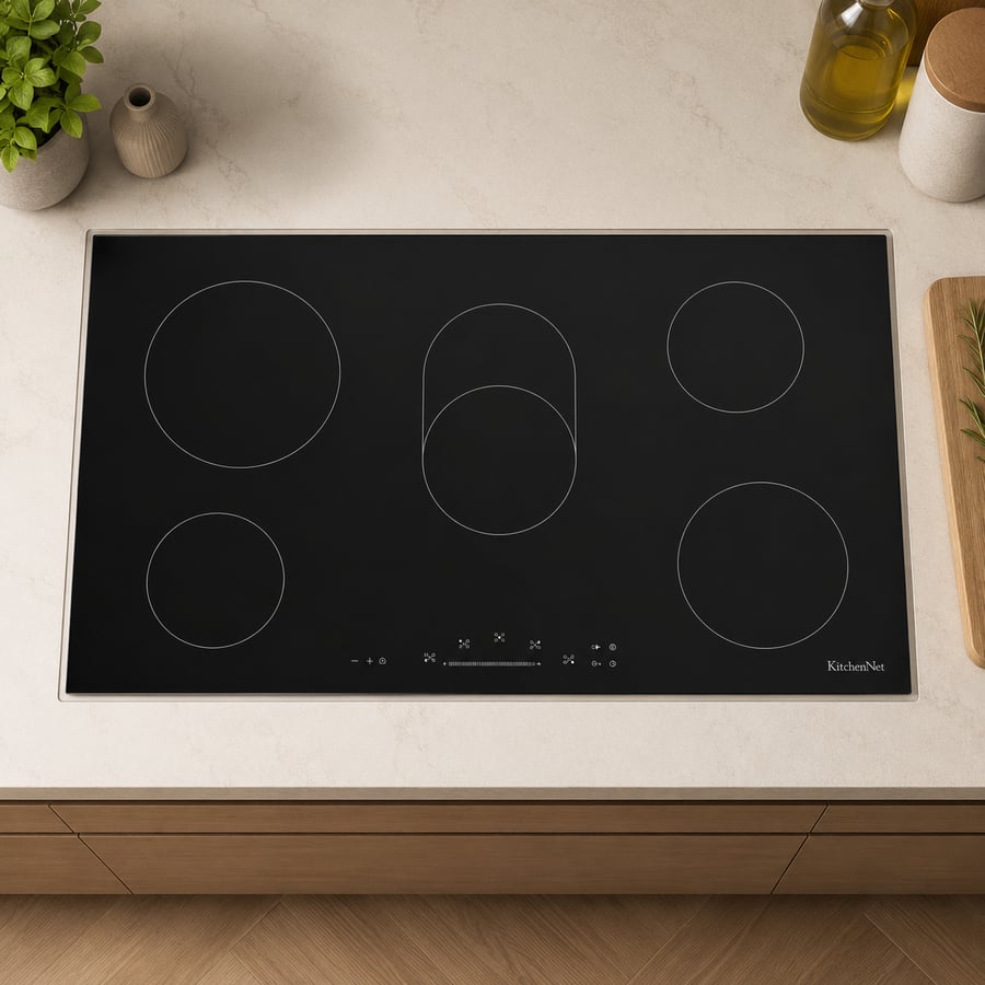 كيتشن نت Kitchen Net - موقد 90 سم 5 عين كهرباء سيراميك  2عين دبل + عين دبل كبيرة  خاصية الحماية من الارتفاع الزائد للحرارة خاصية التحكم باللمس  9 مستويات للتحكم بدرجة الحرارة  قفل امان ضد عبث الأطفال  الأبعاد 90*50 سم  صناع في إيطاليا - MP2201017