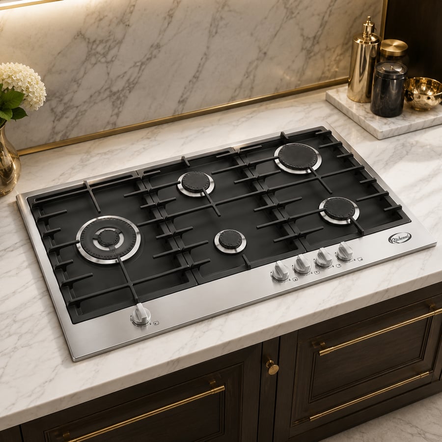 سطح كيتشن نت Kitchen Net شعلات 5 غاز شبك ثقيل أطراف السطح ستانليس ستيل  سطح أستيل أسود مطفي 90 سم موديل MP2201010