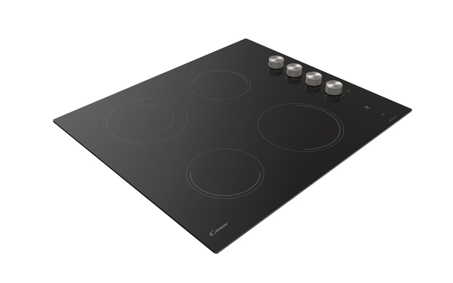 Candy built-in electric ceramic surface, 60 cm size, 4 burners, 12 power levels, mechanical metal control handle, Italian-made, model CH64DCK-19