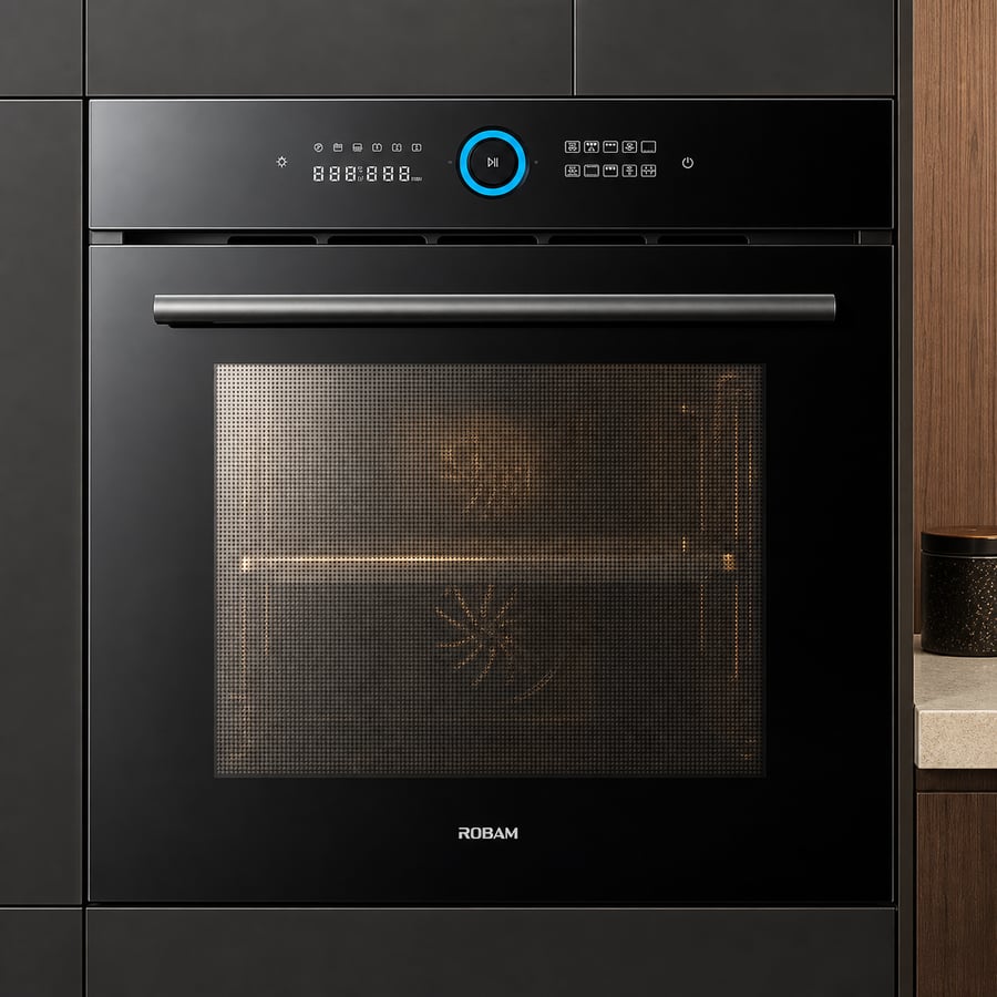 Robam ROBAM - Professional built-in oven in elegant black color - dual fans and two-temperature control - touch screen - 8 baking modes - 36 automatic recipes - 65-liter capacity - interior cavity with starry blue enamel - model KQWS-335-RQ335