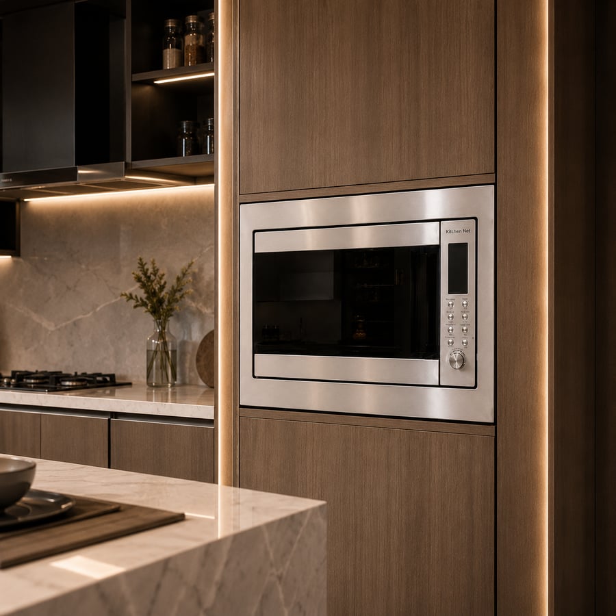 كيتشن نت Kitchen Net - ميكرويف كونفكشن - بلت-إن 30 لتر مع شوايه - 9 برامج - الطاقه 700 واط للميكرويف - 800 واط للشوايه - قفل للاطفال - تجويف داخلي من الستانلس ستيل ( المقاس  60 * 38 سم )  -JN2204007