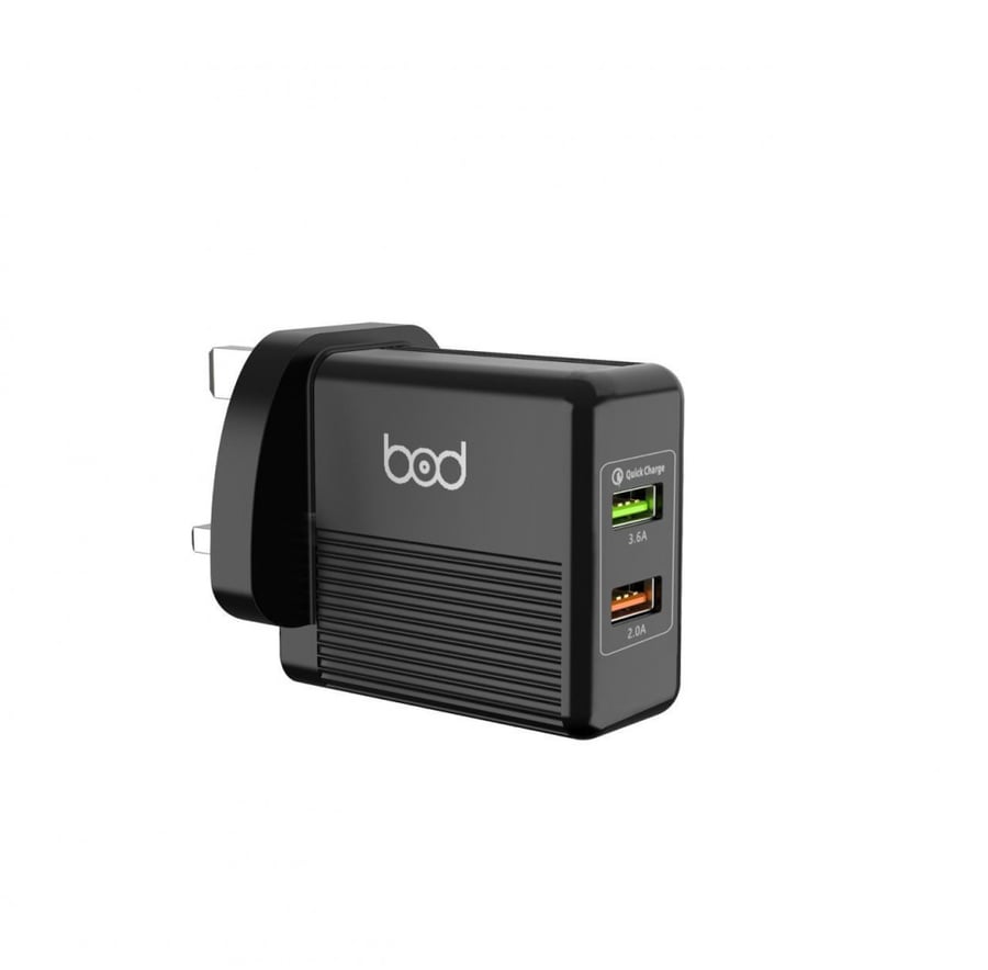 شاحن بيت بود بمنفذين USB اسود 28W ب يدعم تقنية الشحن السري