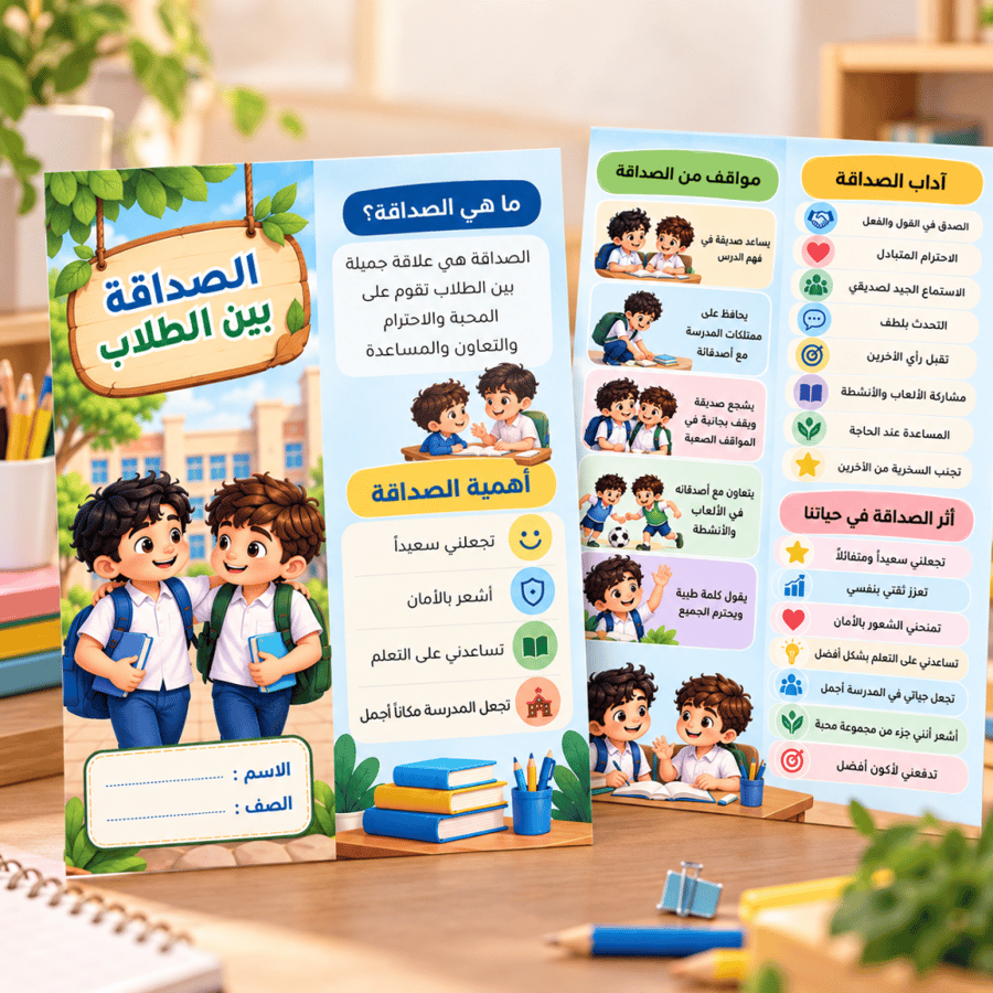 مطوية الصداقة بين الطلاب -لغتي - ثاني ابتدائي