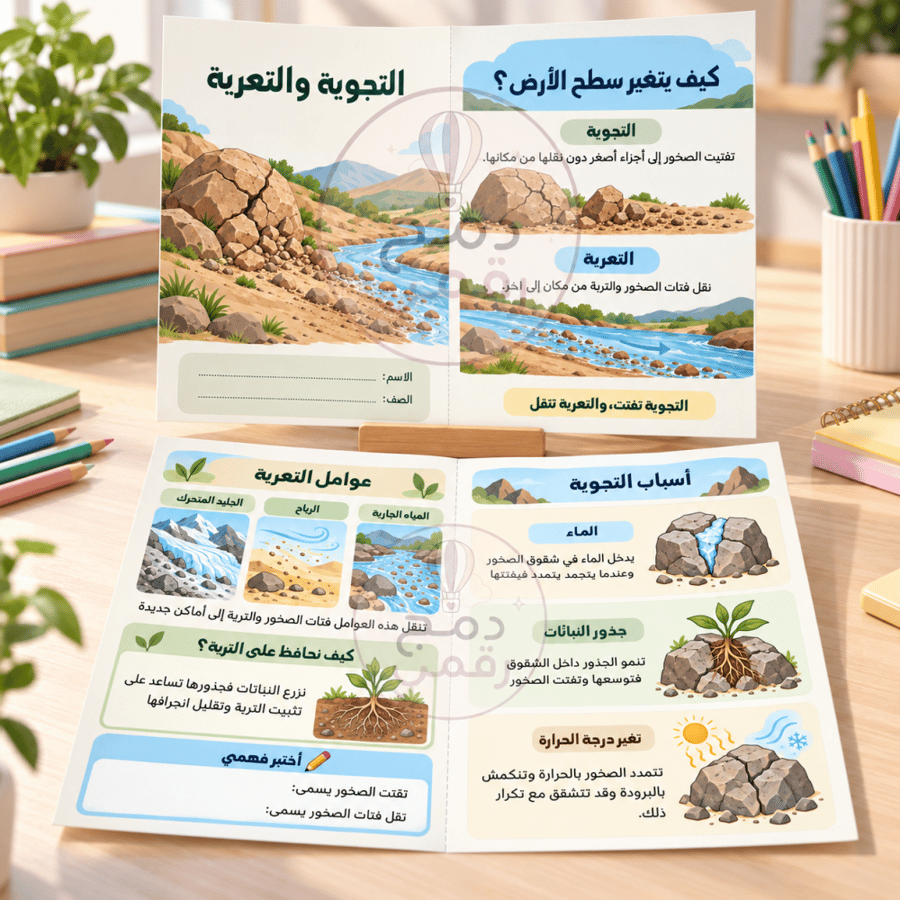 مطوية التجوية والتعرية – علوم ثالث ابتدائي