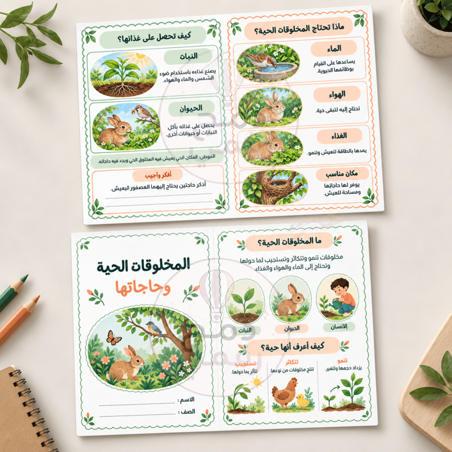 مطوية المخلوقات الحية وحاجاتها – علوم -ثالث ابتدائي