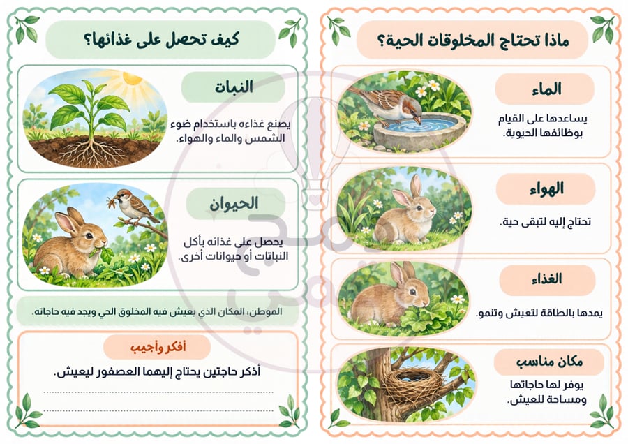 مطوية المخلوقات الحية وحاجاتها – علوم -ثالث ابتدائي