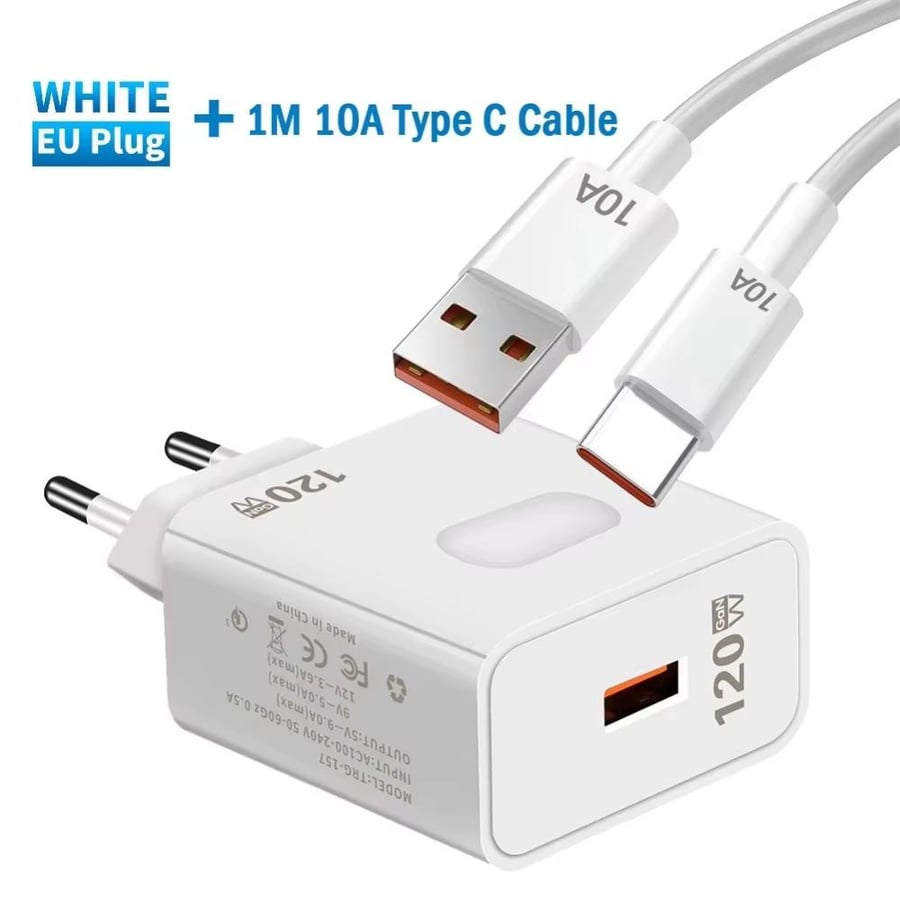 شاحن سريع GaN جداري بقوة 10A مع كابل Type-C