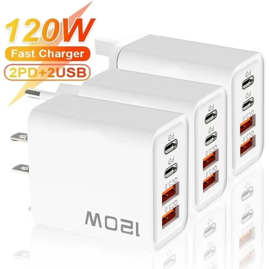 رأس شاحن سريع 120 واط بتقنية PD يحتوي على 4 منافذ USB-C لشحن هواتف شاو