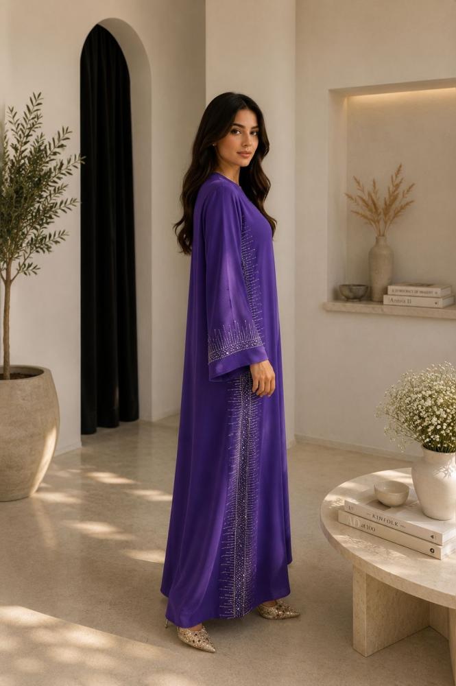 Purple crepe abaya with stress on the sides