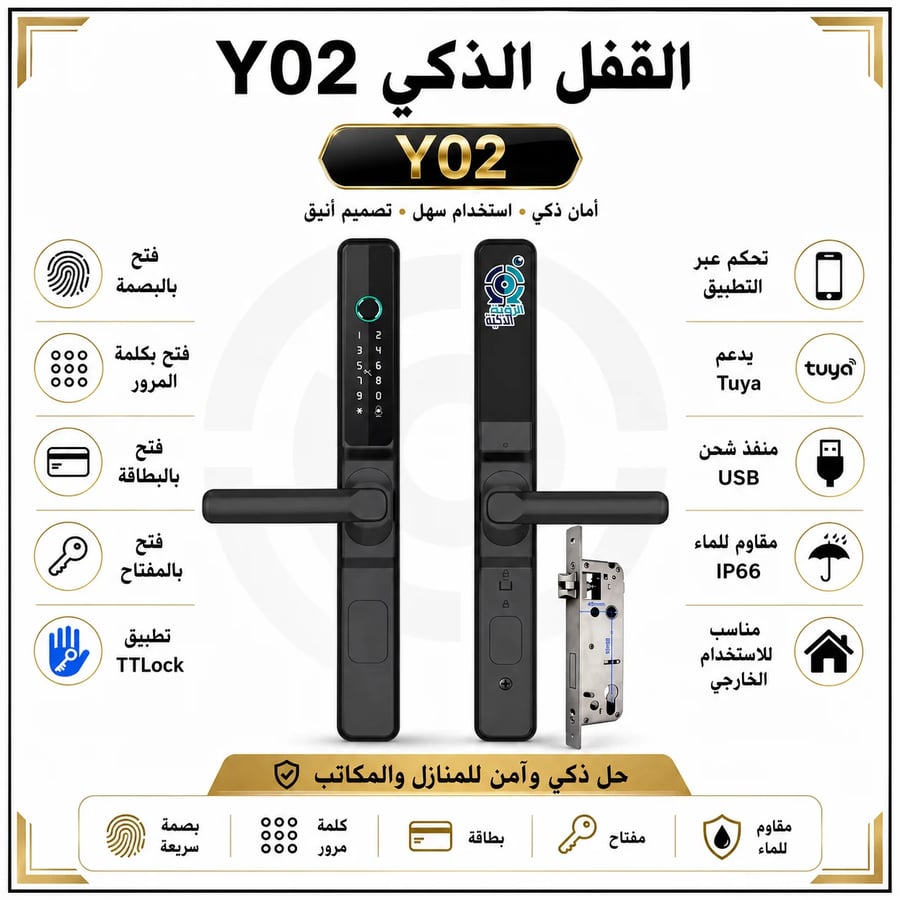 قفل باب ذكي Y02 مع ميزة الفتح بالبصمة