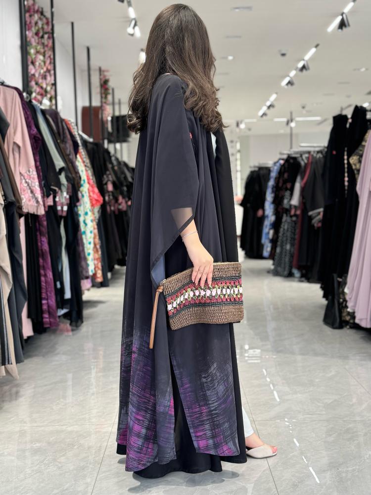 عباية D446-اسود مع موف