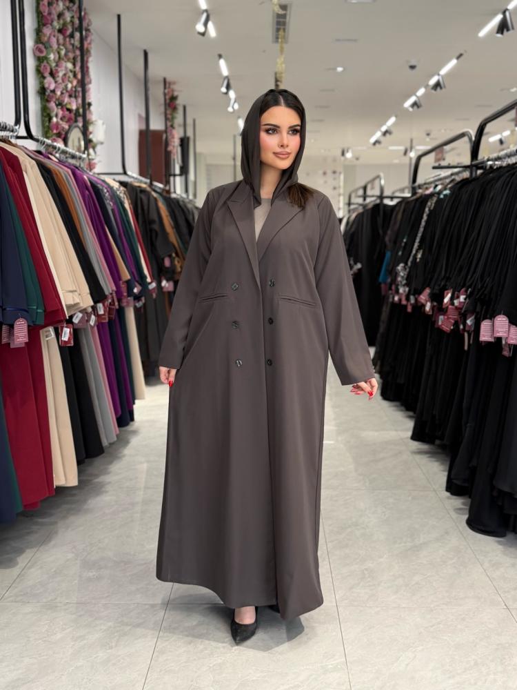 عباية D930 - بليزر بقماش كريب لندن قصة ايه لاين مبطن - رمادي