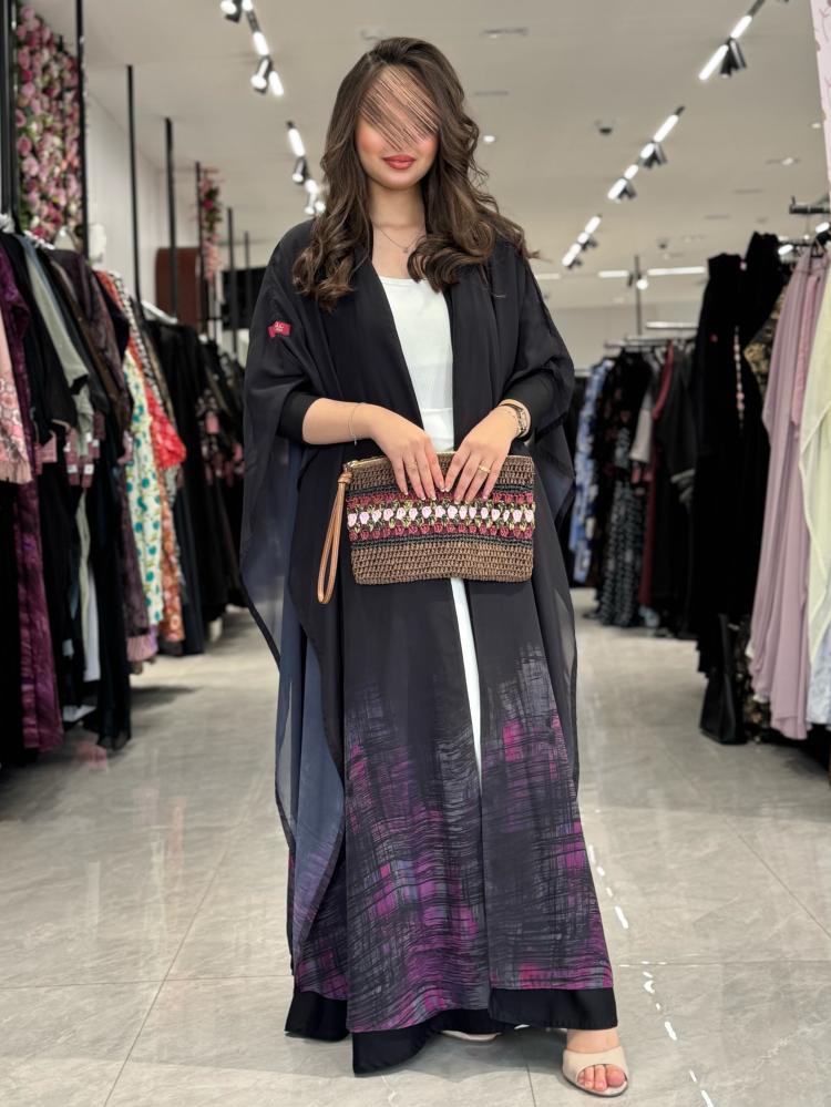 عباية D446-اسود مع موف