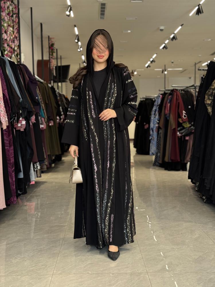 عباية D535-  اسود مع تطريز 2