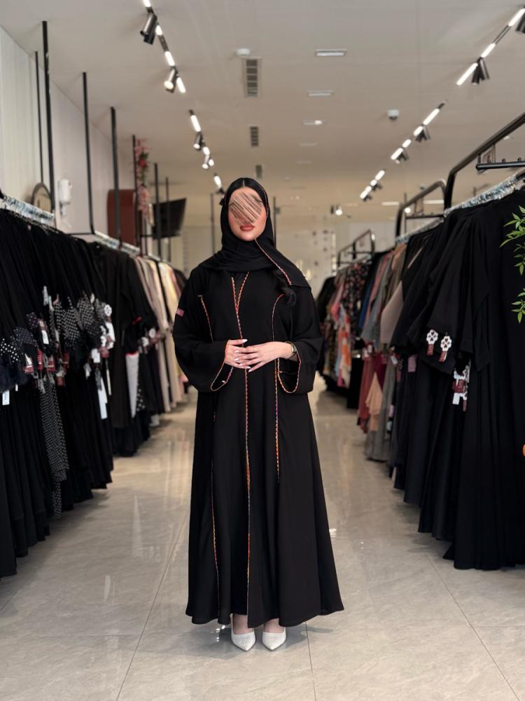 عباية D5126 - بقماش كريب ملكي نص كلوش بقيطان - ملون