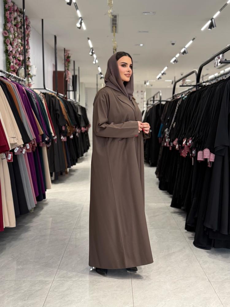 عباية D930 - بليزر بقماش كريب لندن قصة ايه لاين مبطن - بني