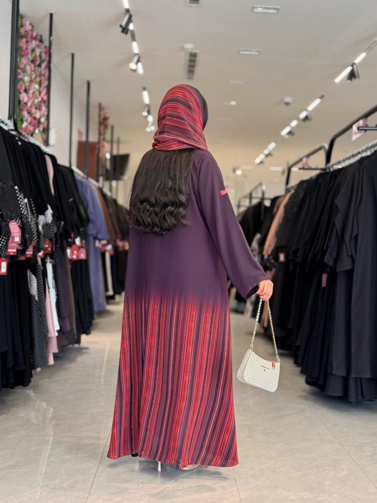 عبايه D5097 - دبل فيس بقماش شيفون مموج عنابي