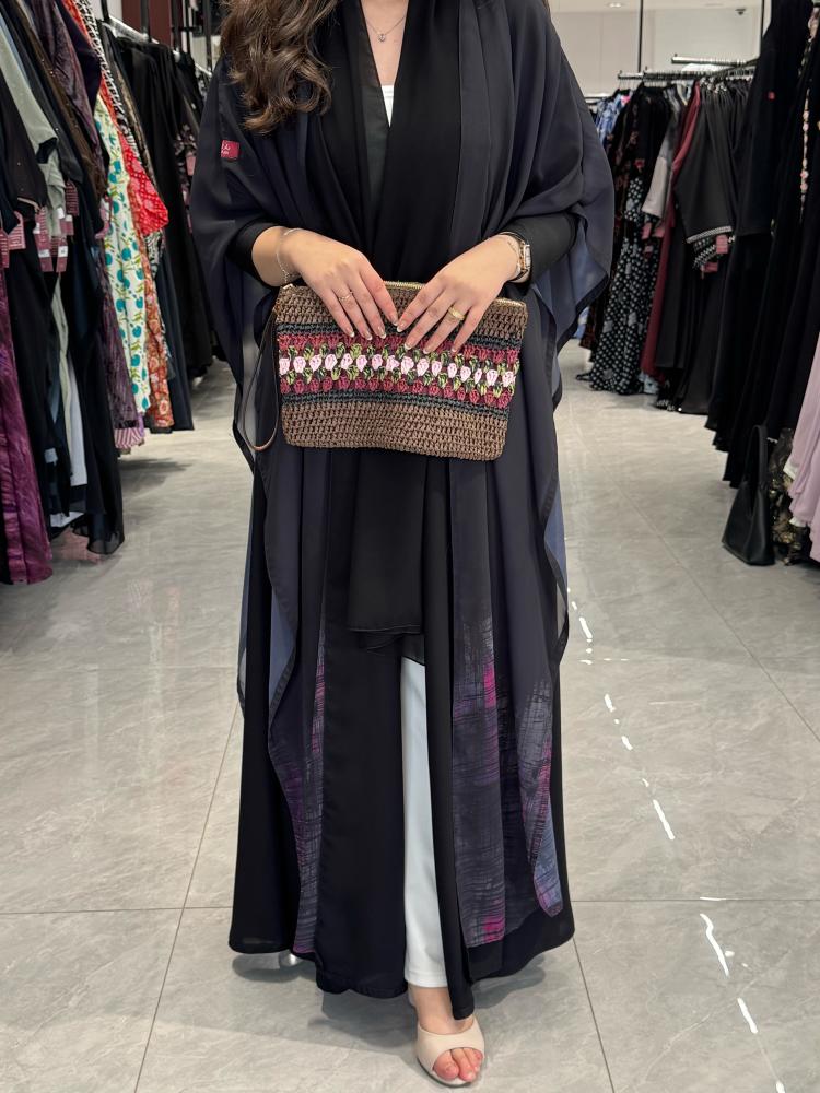 عباية D446-اسود مع موف