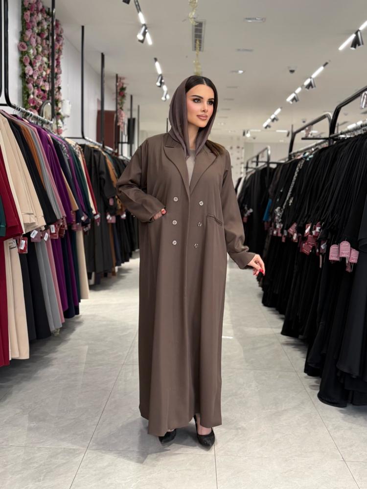 عباية D930 - بليزر بقماش كريب لندن قصة ايه لاين مبطن - بني