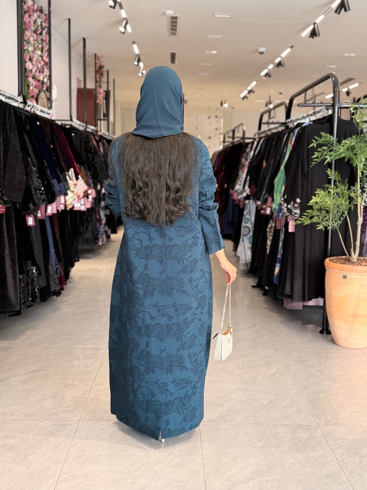 عباية D865 - بقماش جاكار بشك - تركوازي