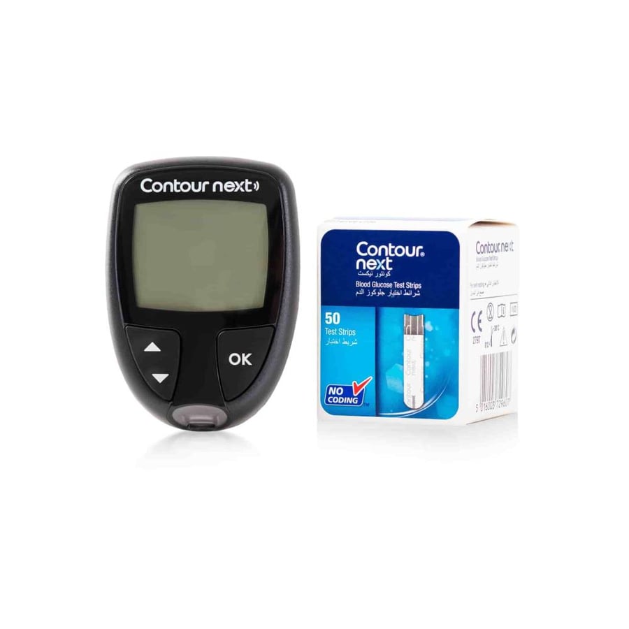 Contour Next blood sugar device with a test strip box