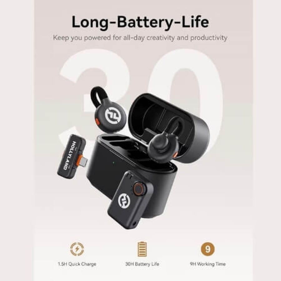 مايك Lark M2S Mini Combo | توصيل مزدوج (وصلة type c مع رسيفر للكاميرا) لاسلكي احترافي | 300 متر، تيتانيوم، عزل ضوضاء ENC