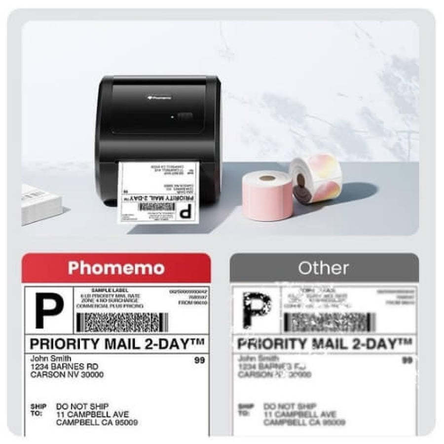 طابعة بوليصات شحن حرارية بلوتوث بدون حبر من فوميمو Phomemo D520 الإصدار المدمج والمنظم