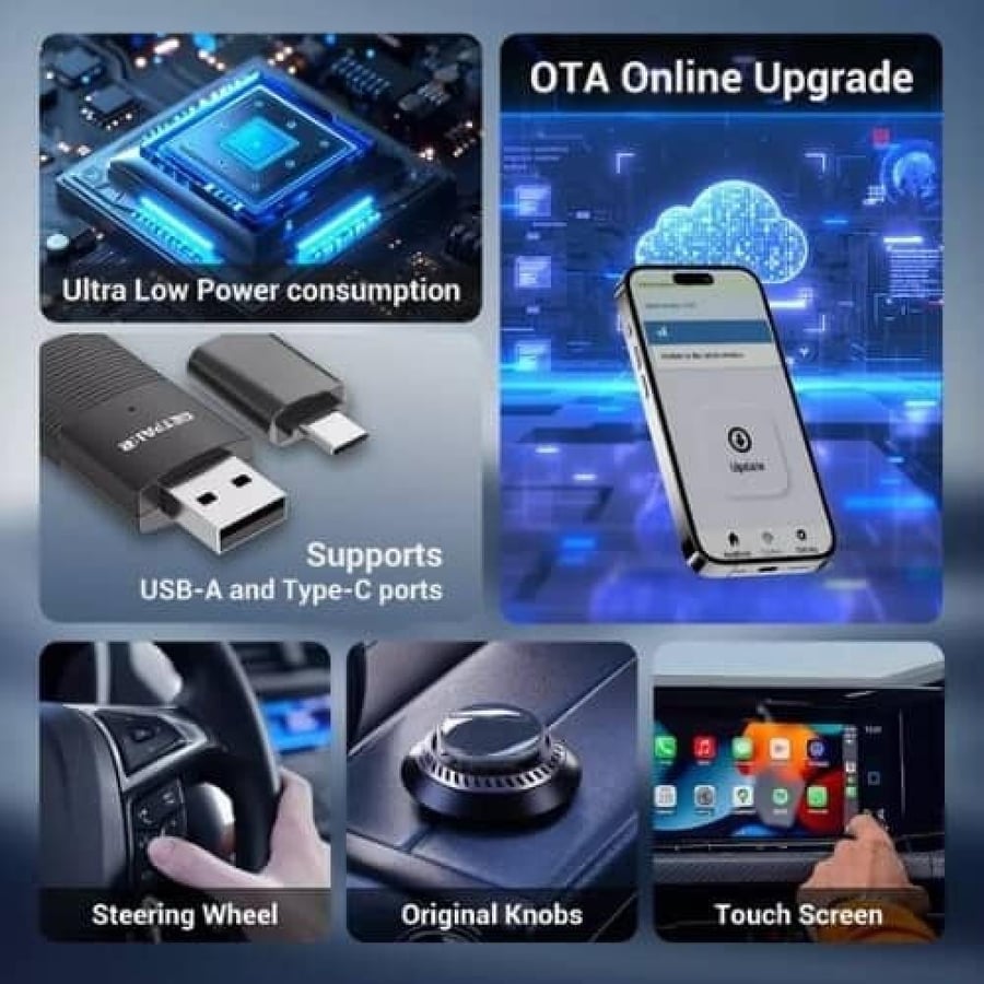 محول GETPAIRR A1 لاسلكي 2 في 1 | CarPlay & Android Auto، واي فاي 5.8GHz، بدون أسلاك