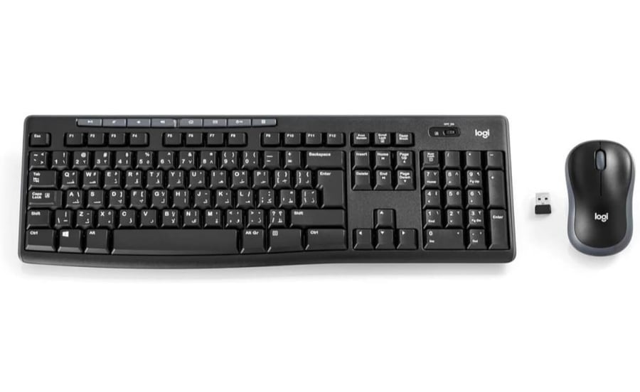 بكج كيبورد logitech لوجيتك MK270 COMBO مجموعة لوحة المفاتيح وماوس لاسلكية 2.4 غيغاهرتز - مستقبل موحد يو اس بي او بلوتوث 8 للوسائط المتعددة سي لابتوب وكيبورد انجليزي عربي سوداء
