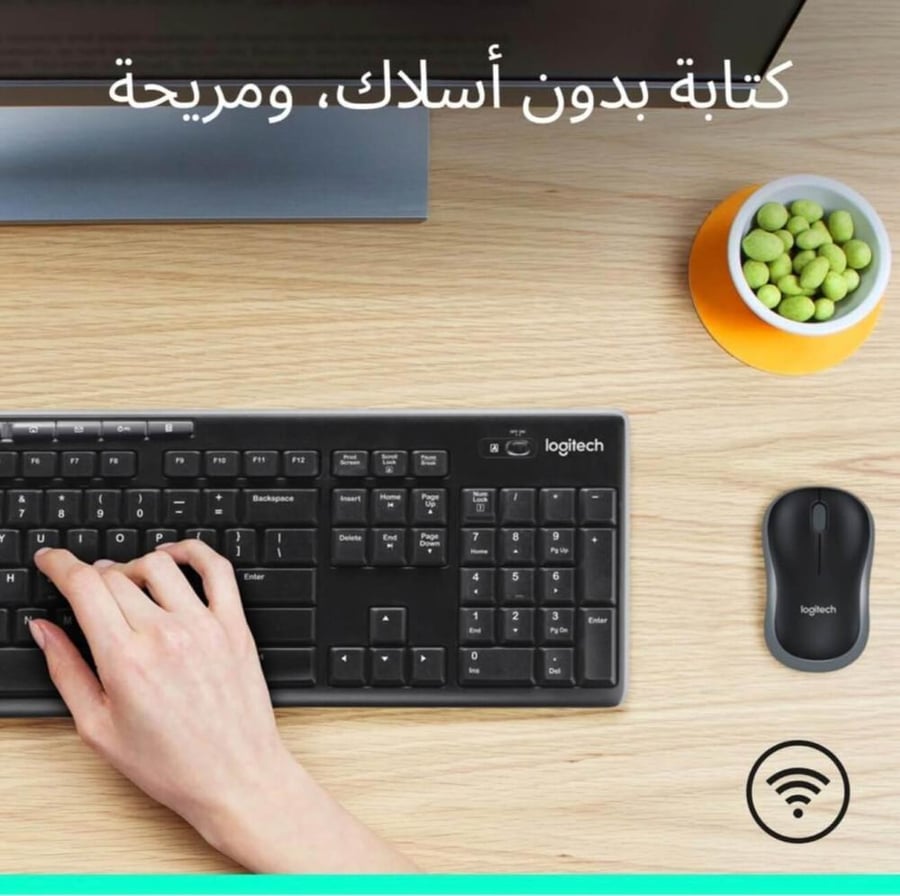 بكج كيبورد logitech لوجيتك MK270 COMBO مجموعة لوحة المفاتيح وماوس لاسلكية 2.4 غيغاهرتز - مستقبل موحد يو اس بي او بلوتوث 8 للوسائط المتعددة سي لابتوب وكيبورد انجليزي عربي سوداء