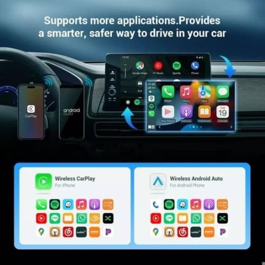 محول GETPAIRR A1 لاسلكي 2 في 1 | CarPlay & Android Auto، واي فاي 5.8GHz، بدون أسلاك