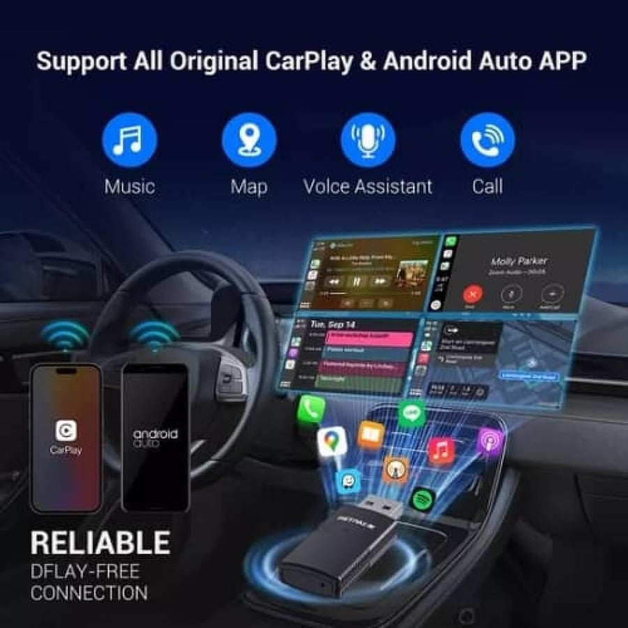 محول GETPAIRR A1 لاسلكي 2 في 1 | CarPlay & Android Auto، واي فاي 5.8GHz، بدون أسلاك