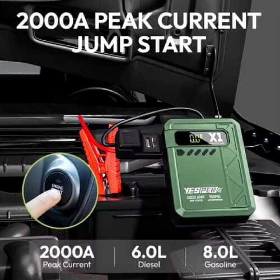 YESPER X1 جهاز اشتراك بطارية سيارة 2000A | كمبريسور هواء 150PSI وشاحن محمول