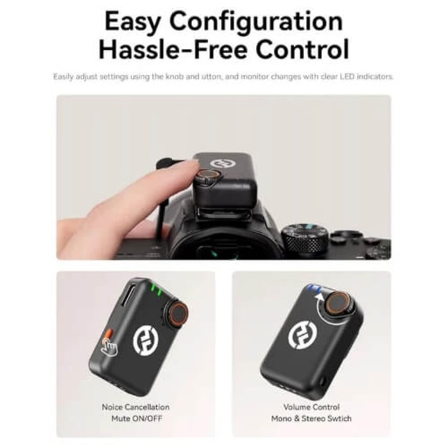 مايك Lark M2S Mini Combo | توصيل مزدوج (وصلة type c مع رسيفر للكاميرا) لاسلكي احترافي | 300 متر، تيتانيوم، عزل ضوضاء ENC