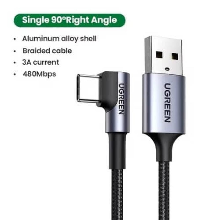 كابل Ugreen USB-C بطول نصف متر وزاوية 90 درجة - الشحن السريع والمتانة المثالية!