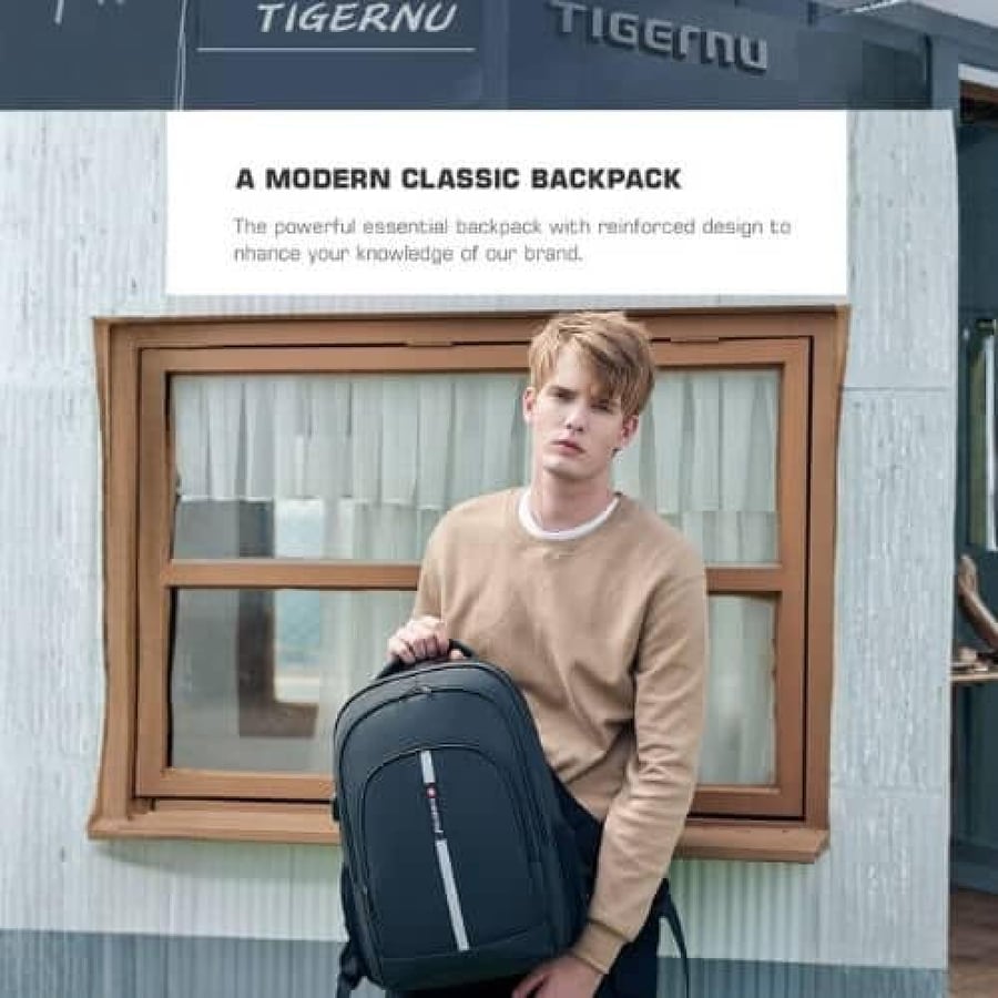 A perfect backpack bag for students and businessmen from TIGERNU brand, 15.6 size, high-quality water-resistant materials, and padding.