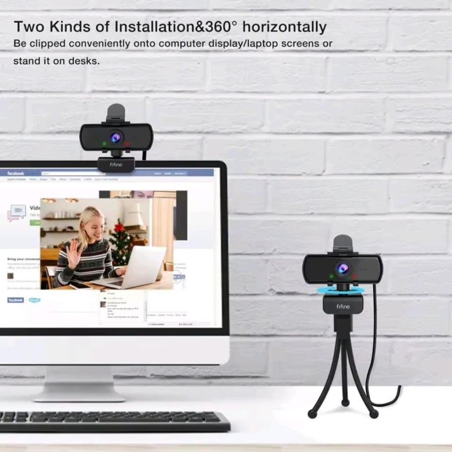 كاميرا FIFINE K420 - جودة HD فائقة مع ميكروفون إلغاء ضوضاء ودوران 360 درجة