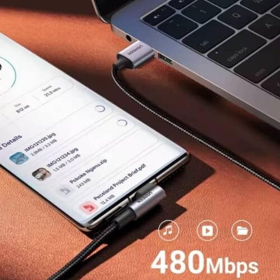 كابل Ugreen USB-C بطول نصف متر وزاوية 90 درجة - الشحن السريع والمتانة المثالية!