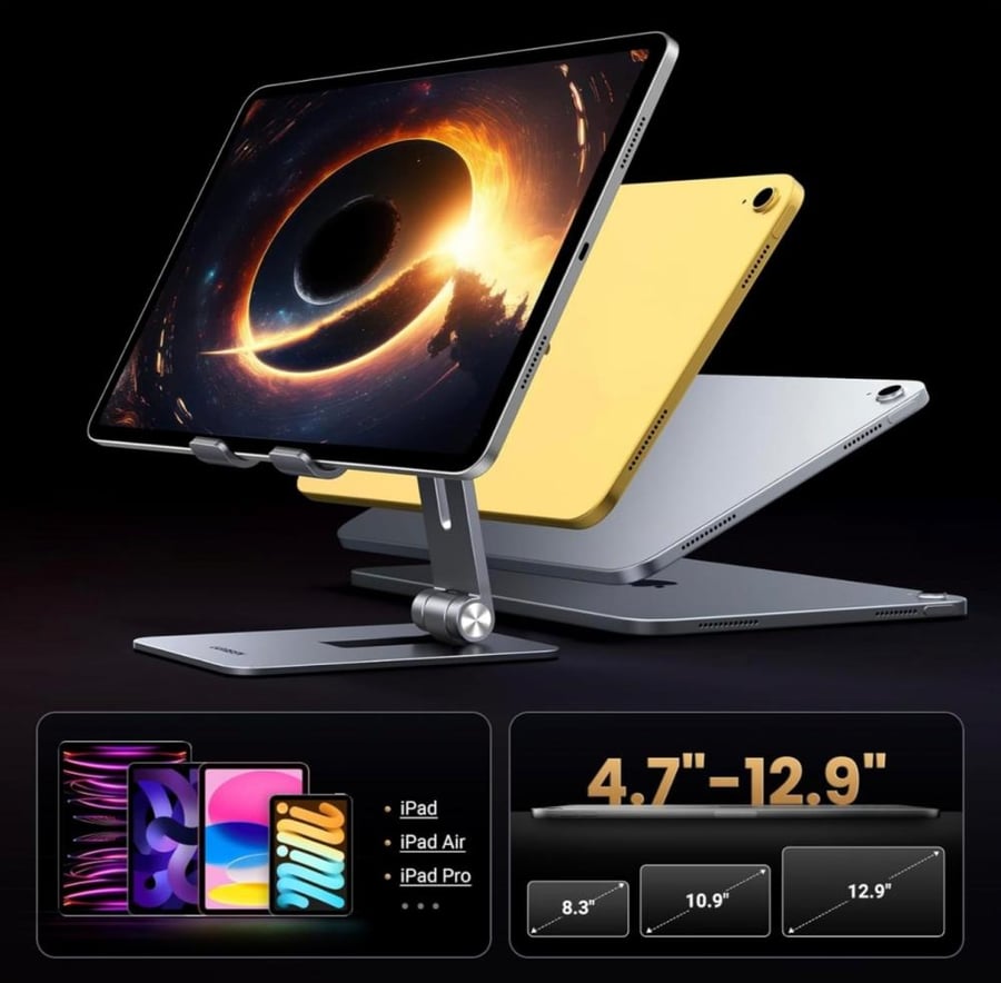 iPad office holder from UGREEN of aluminum iPad comfortable foldable tablet multiple angles for adjustment compatible with Pro Air Mini Galaxy Tab S8 4.7 12.9 inches