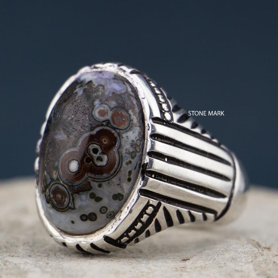خاتم داوودي صياغة عارف - Men silver 925 ring - Agate