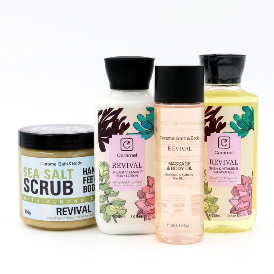 4-piece kit (massage oil - shower gel - scrub - lotion) - Revival