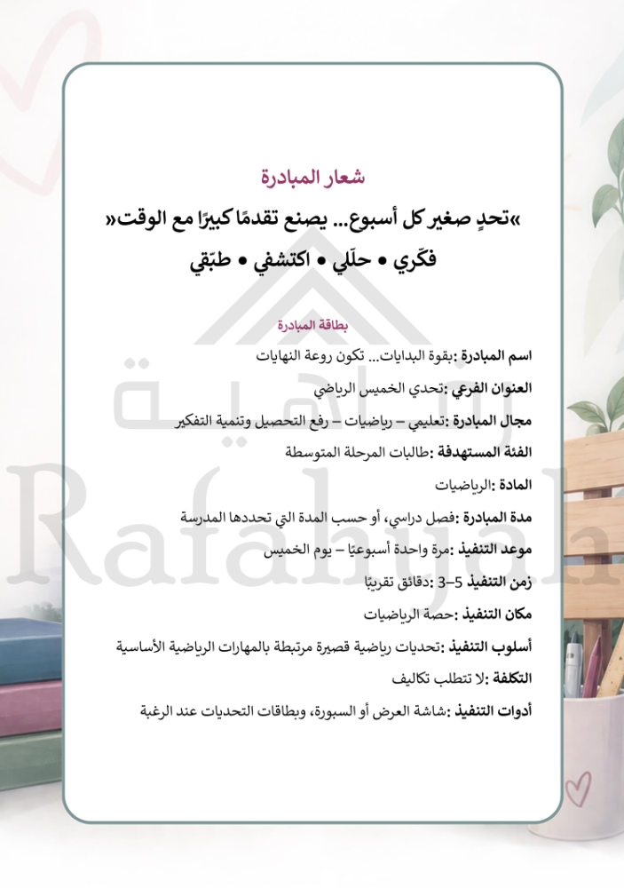 مبادرة رياضيات إبداعية | تحدي الخميس الرياضيّ ، «بقوة البدايات… تكون روعة النهايات»