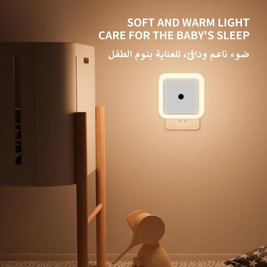 مصباح بإضاءة ليلية من انوي، ضوء LED دافئ يعمل بالتيار الكهربائي مع مستشعر ذكي من الغسق حتى الفجر، مناسب لغرف نوم الأطفال، الممرات، الحمام، المطبخ، السلالم، عبوتين