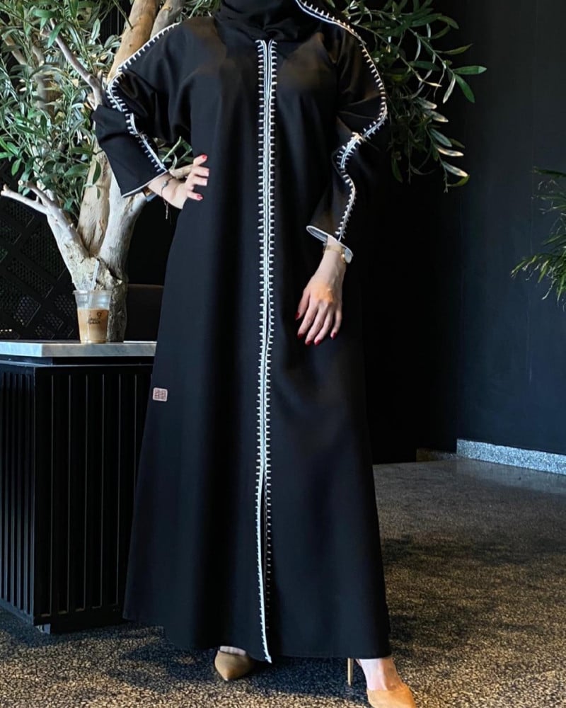 White embroidery abaya